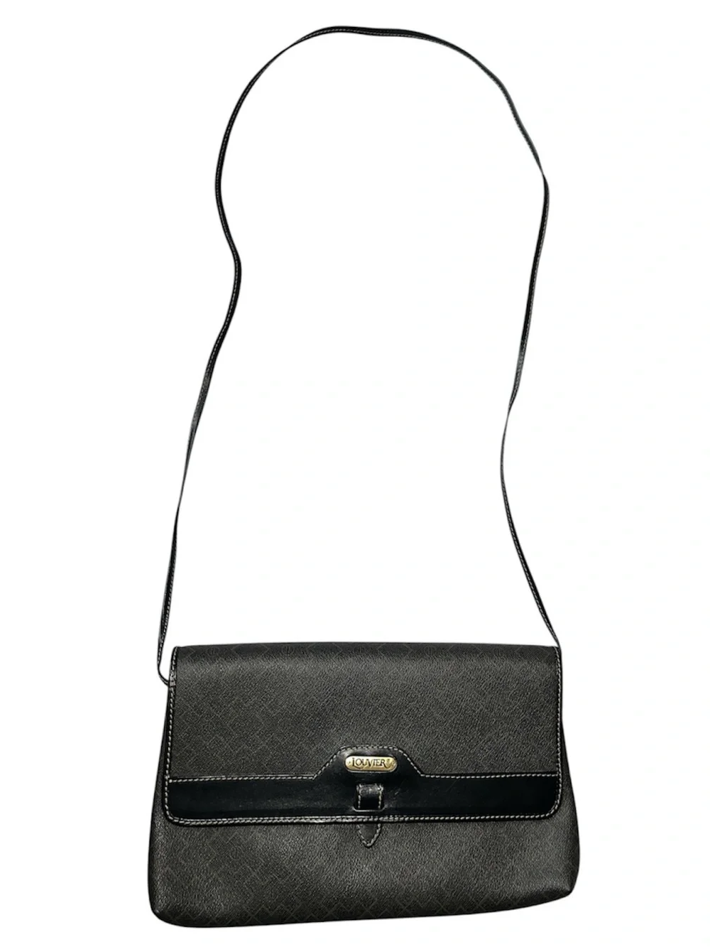 Lousier Paris Vintage Logo Black Crossbody Envelope Pocket Bag Black Gold